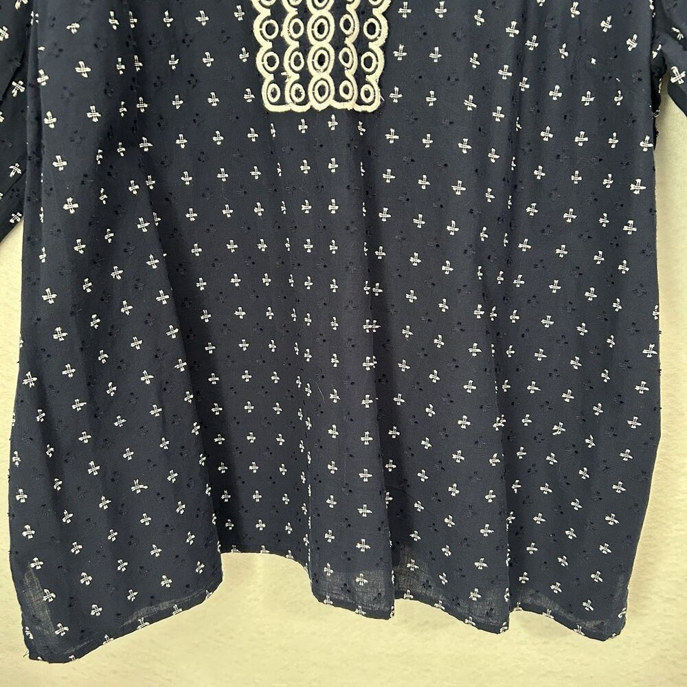Talbots Plus Top Women 3X Navy White Embroidery Swiss Dot Pullover Cottage Comfy - Picture 8 of 15